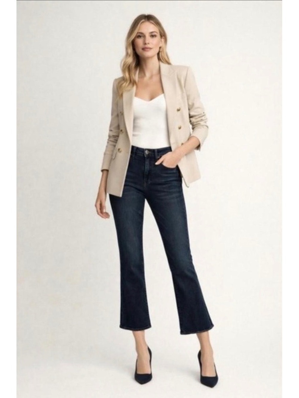 Veronica Beard Carly Kick-Flare High-Rise Jeans – Dark Ink Wash (Size 28)